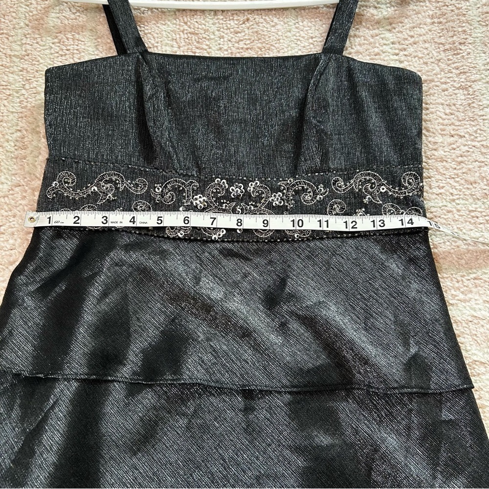 R&M Richards Shimmer Charcoal Midi Dress with Jacket Beaded Waist Size 6P Formal - Picture 11 of 16